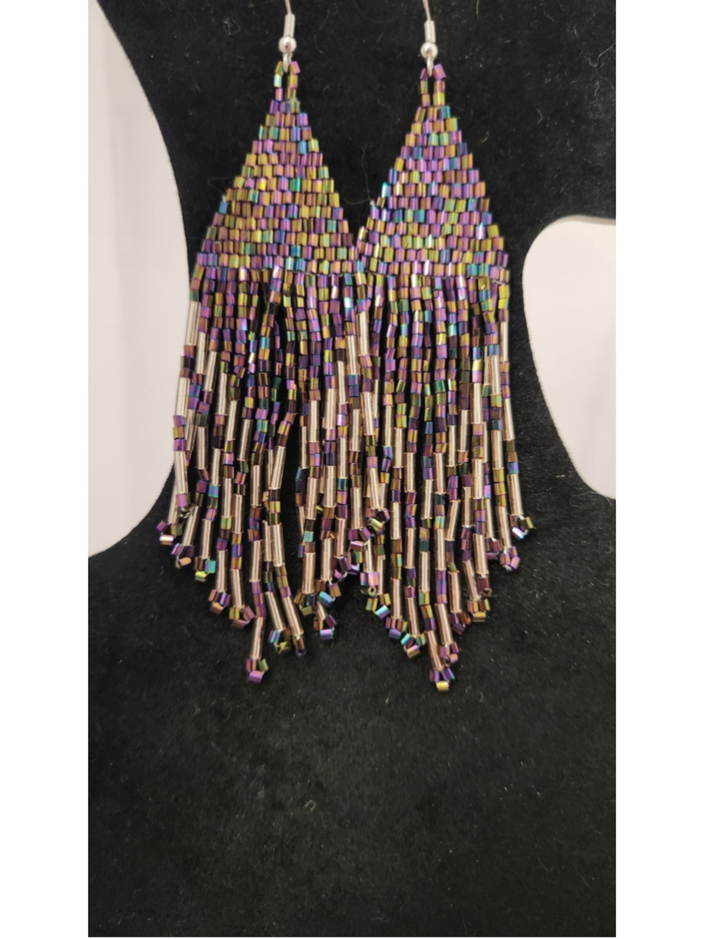 Handcrafted Beaded Fringe Earrings in Metalilic colors - Picture 2 of 4
